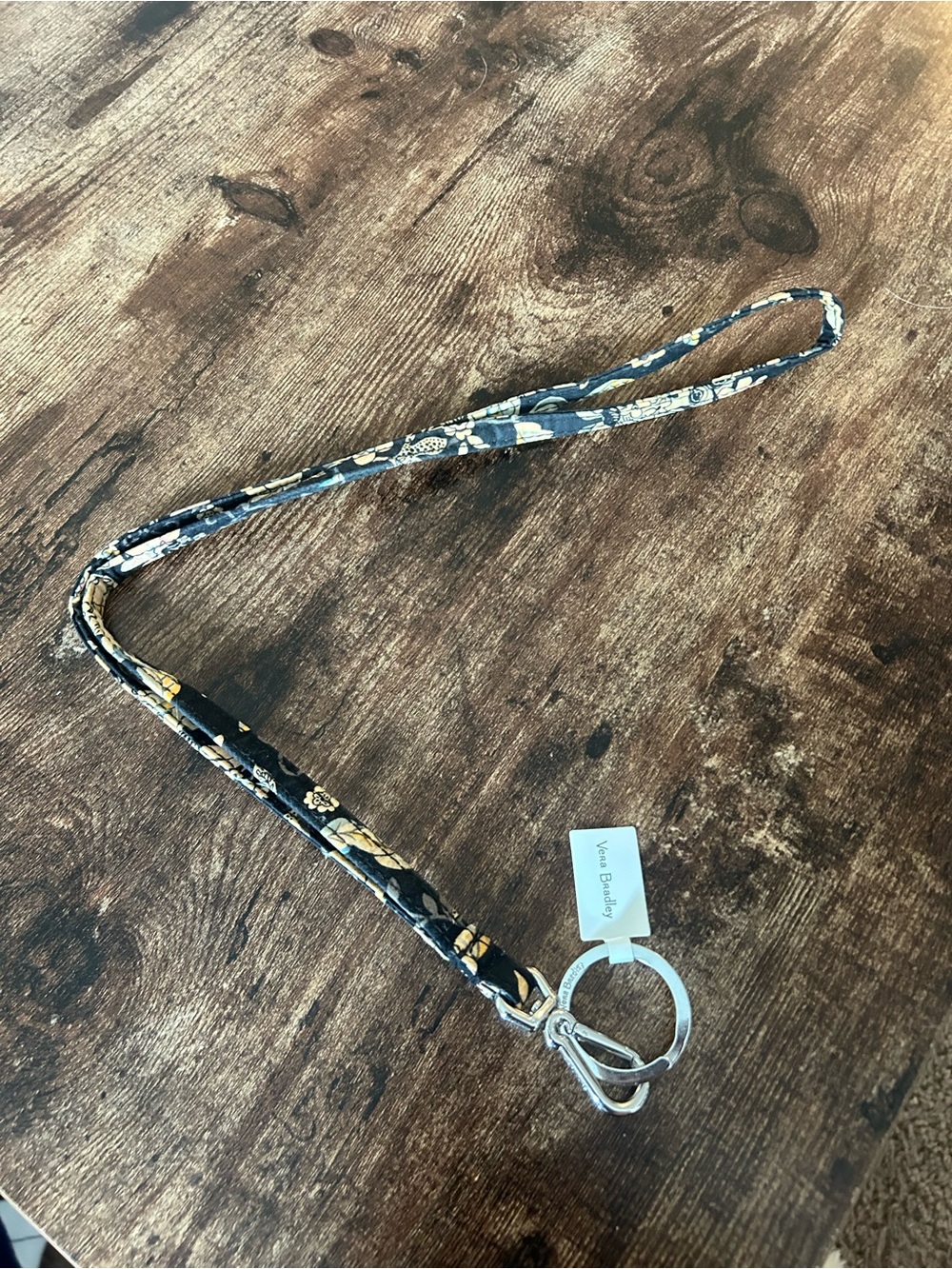 Vera Bradley Black and Gold Floral Lanyard Key Holder -new
